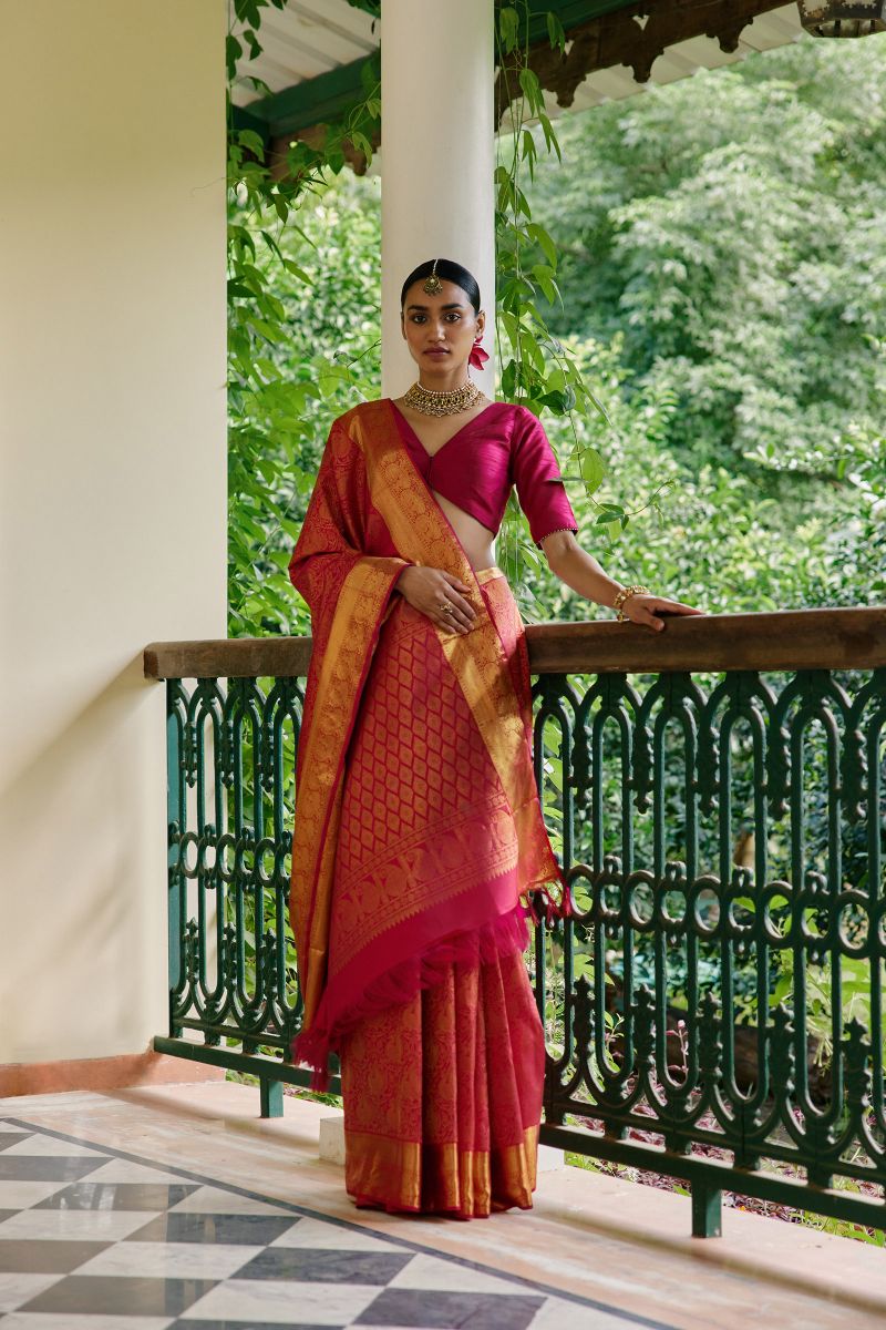 Buy Love Red Kanjivaram Silk Saree For Women Online - Frontierraas