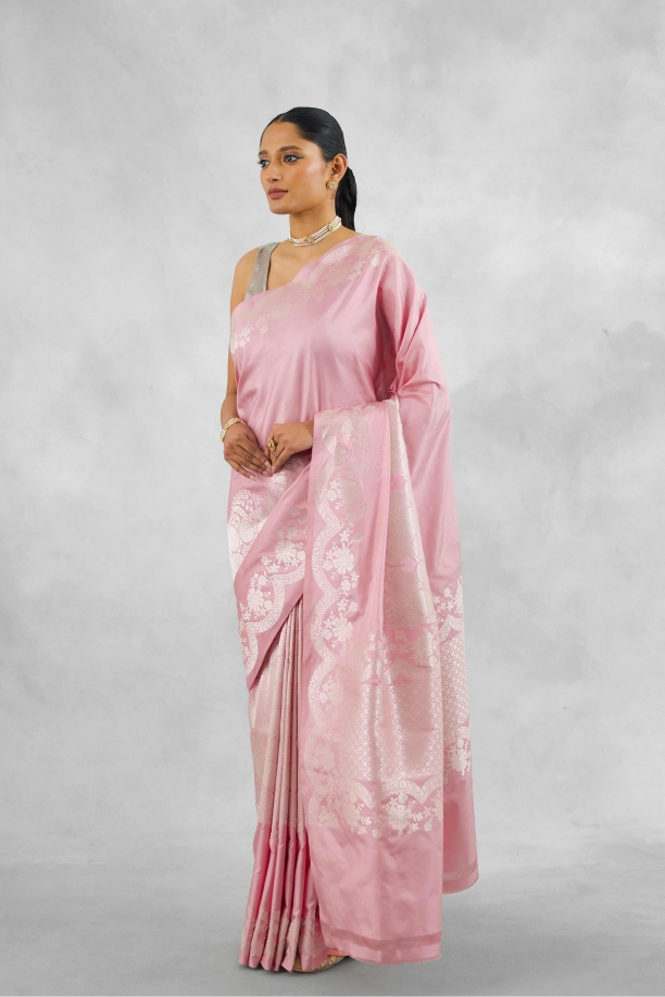 Blush Bloom Katan Silk Saree