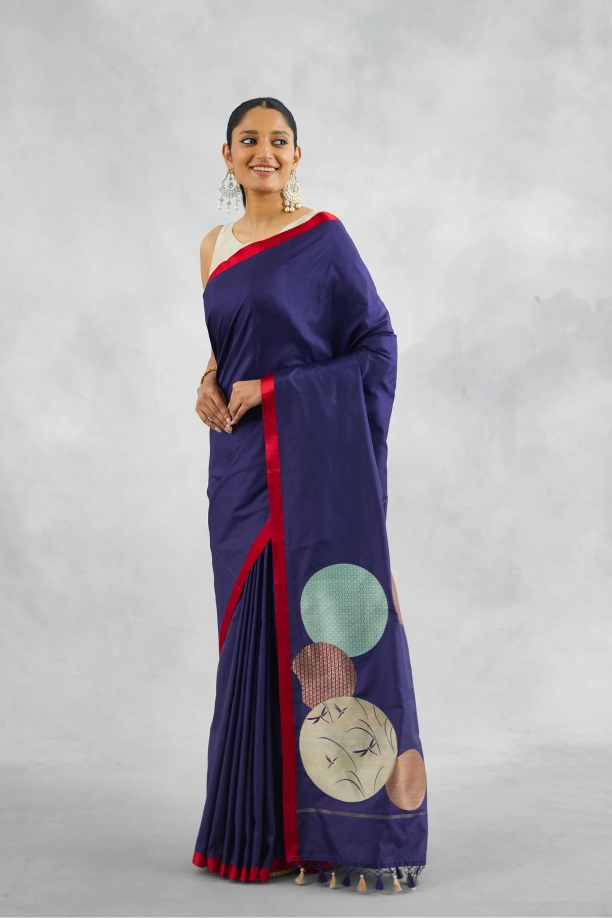 Prussian Blue Katan Silk Saree