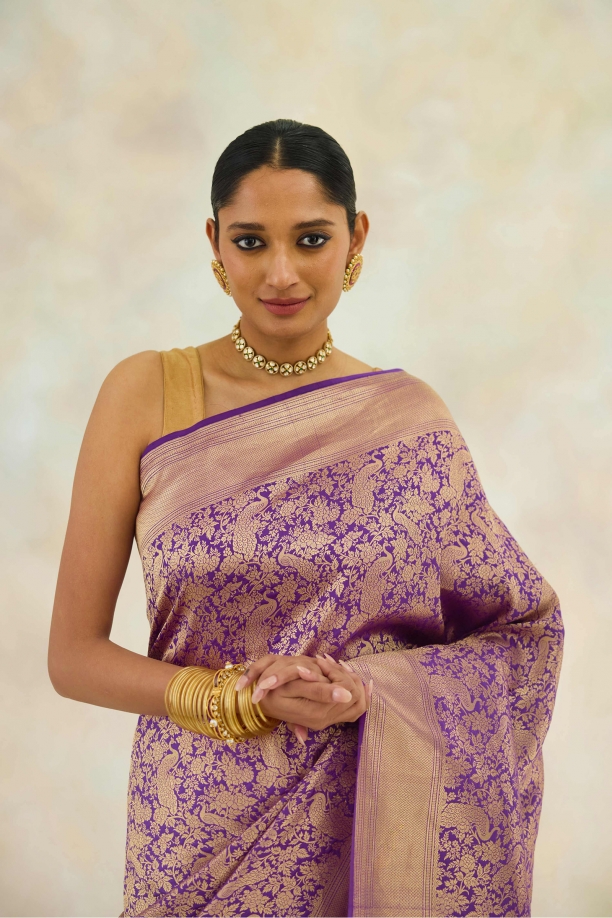 Plum Violet Handloom Katan Silk Saree