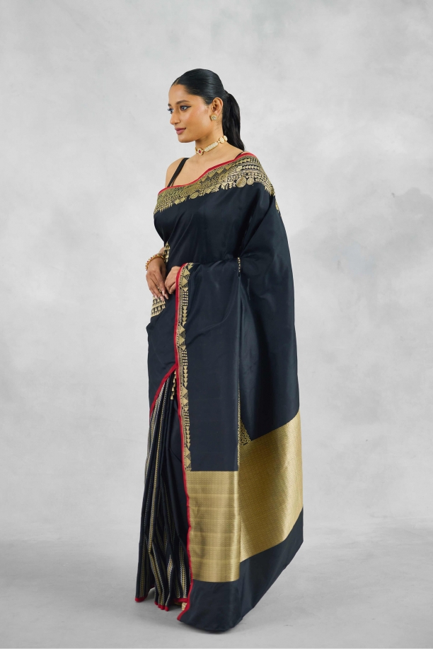 Kohl Black Banarasi Katan Silk Saree