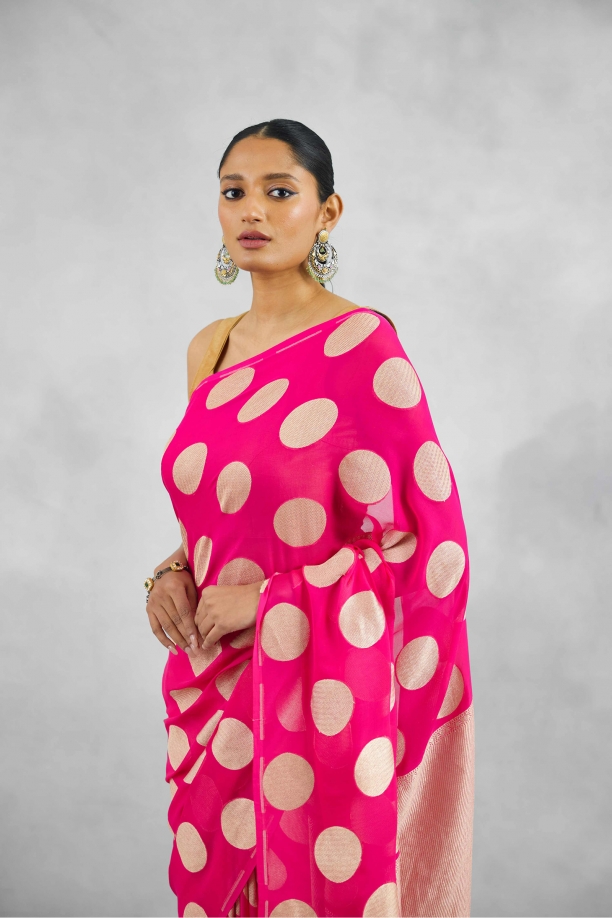 Magenta Pink Banarasi Khaddi Georgette Saree