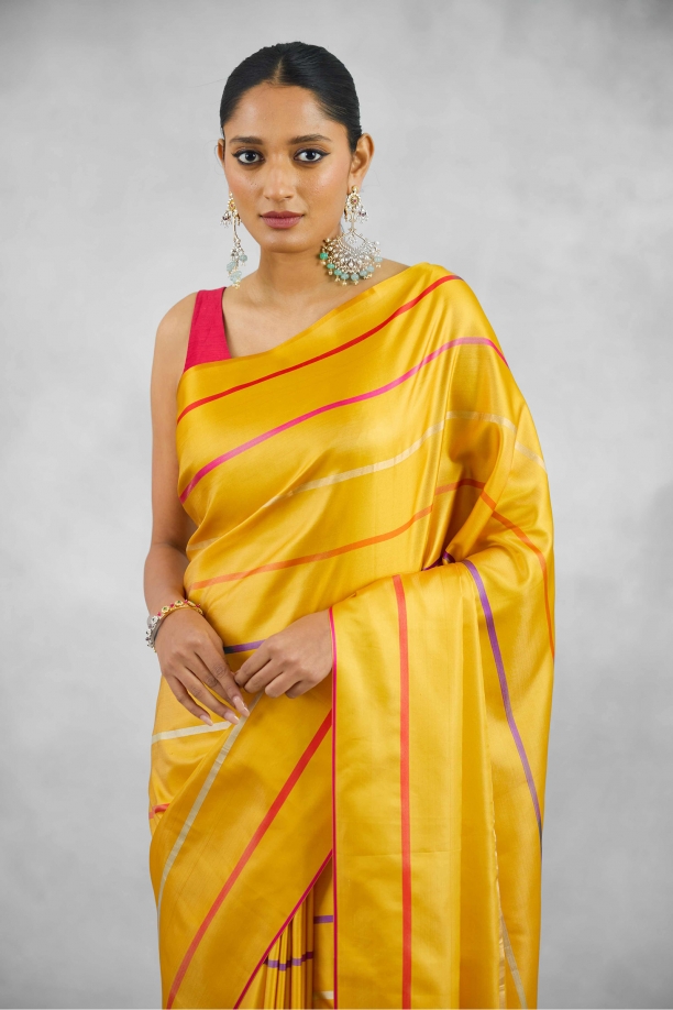 Mustard Yellow Satin Silk Saree