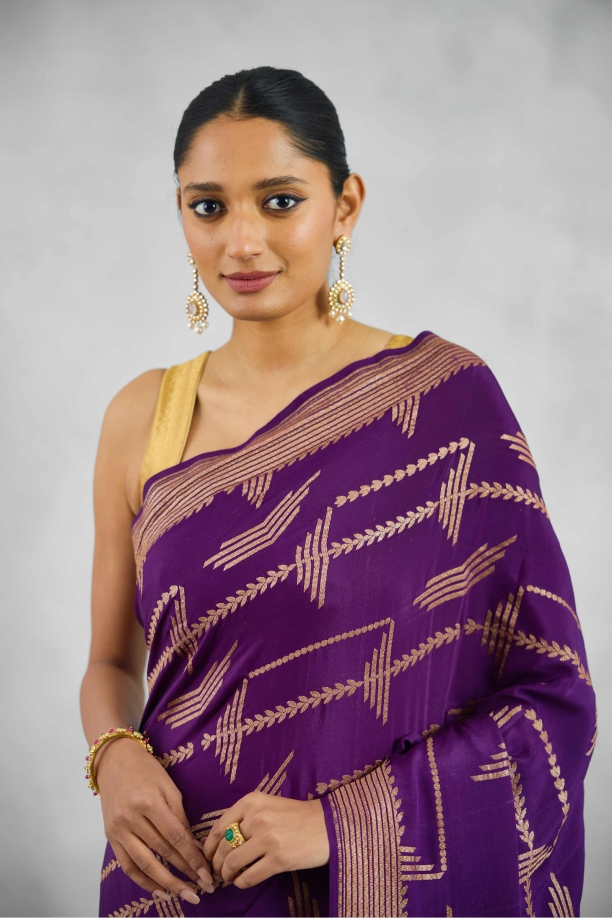 Mulberry Purple Crepe Saree