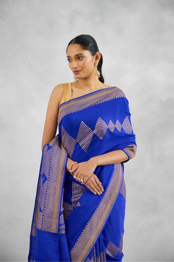 Royal Blue Crepe Saree