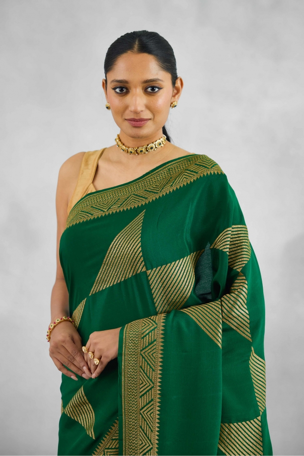 Forest Green Crepe Saree