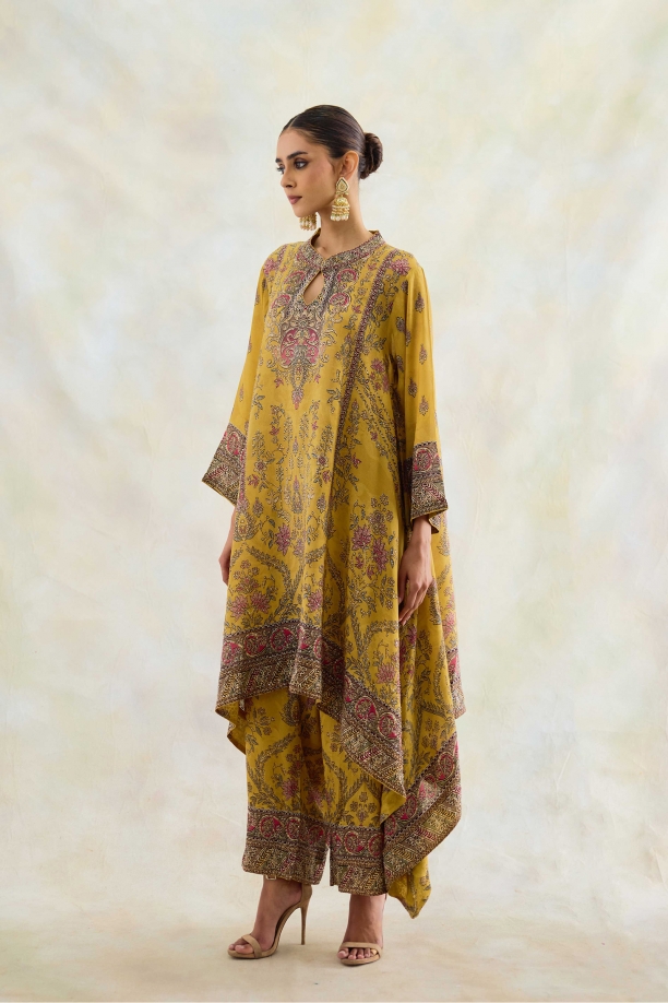 Honey Mustard Embellished Kaftan Set 