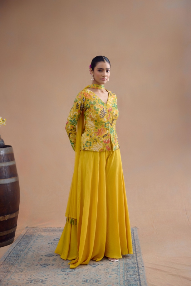 Mango Yellow Sharara Set