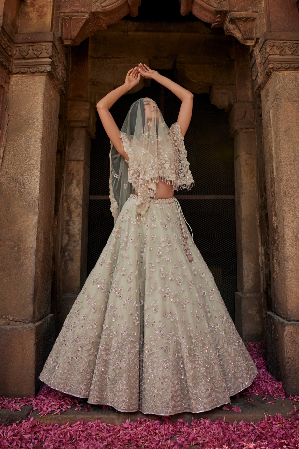 Tea Green Organza Lehenga