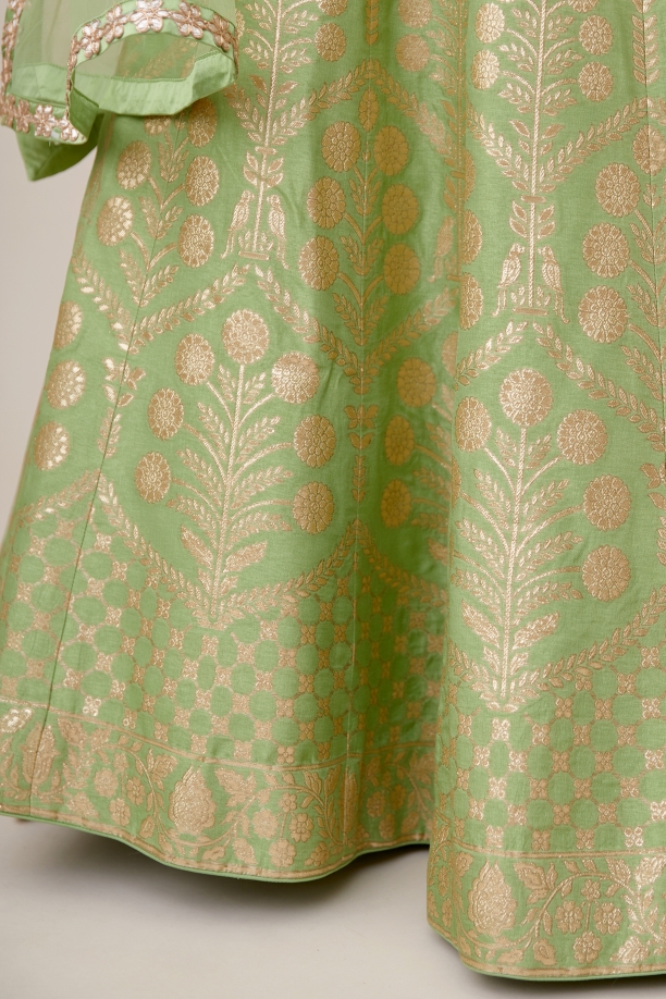 Thyme Green Raw Silk Lehenga