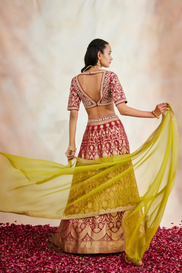 Maroon Banarasi Silk Lehenga