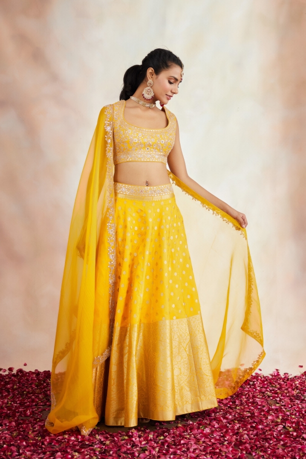 Sunshine Yellow Banarasi Silk Lehenga