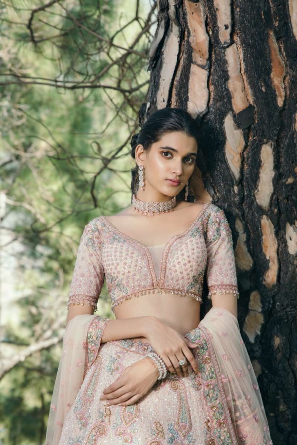 Peach Cream Organza Lehenga