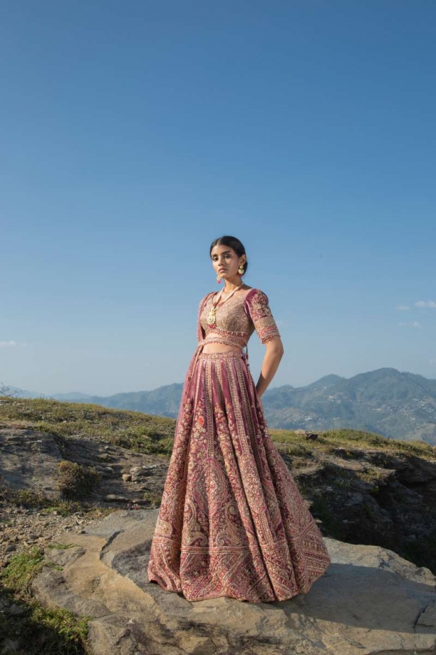 Dusty Rose Velvet Lehenga