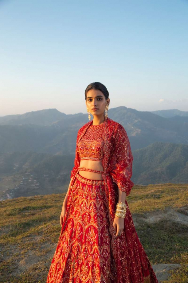 Red-Hued Organza Lehenga