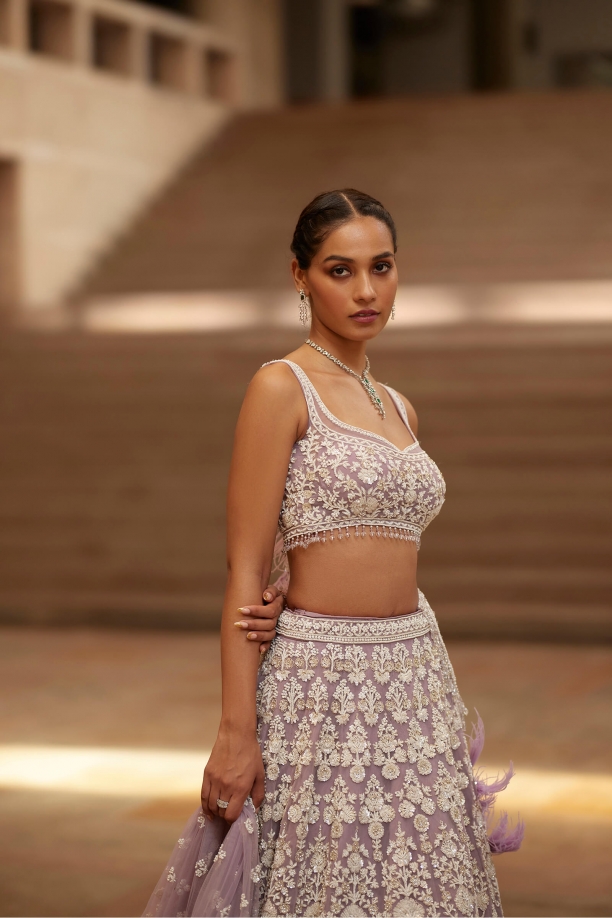 Lavender Net Lehenga