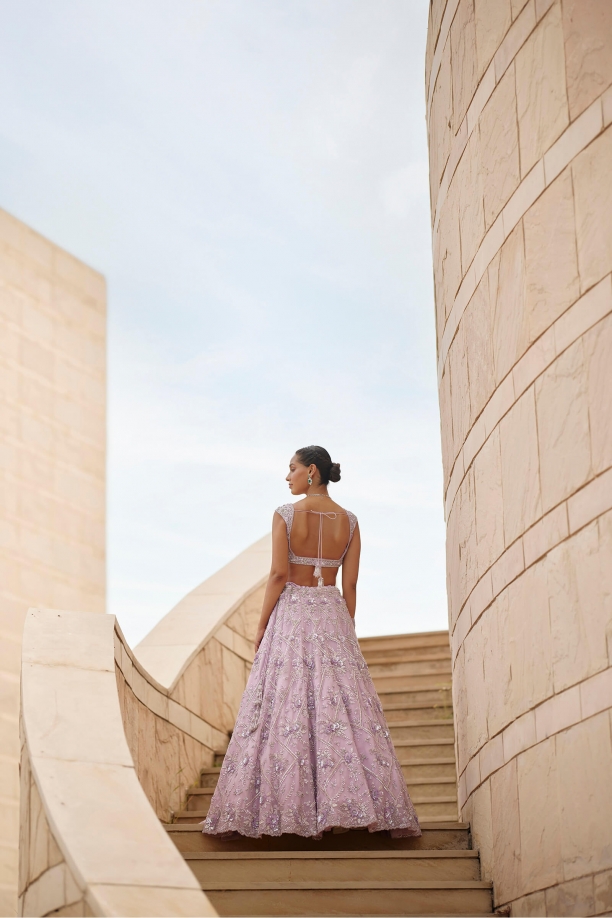 Lilac Net Lehenga