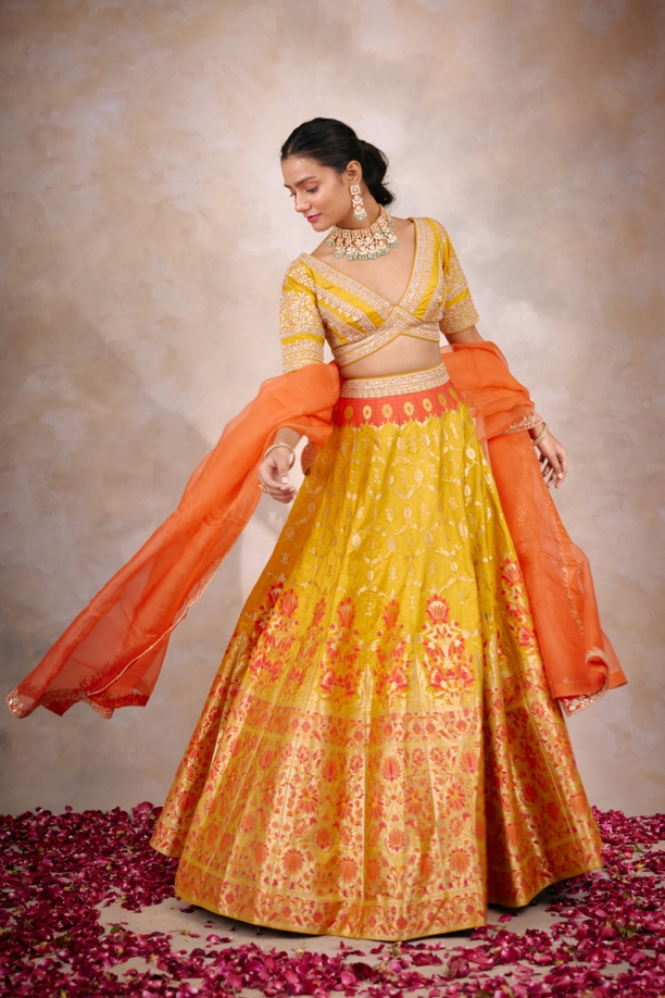 Indian Yellow Banarasi Paithni Lehenga