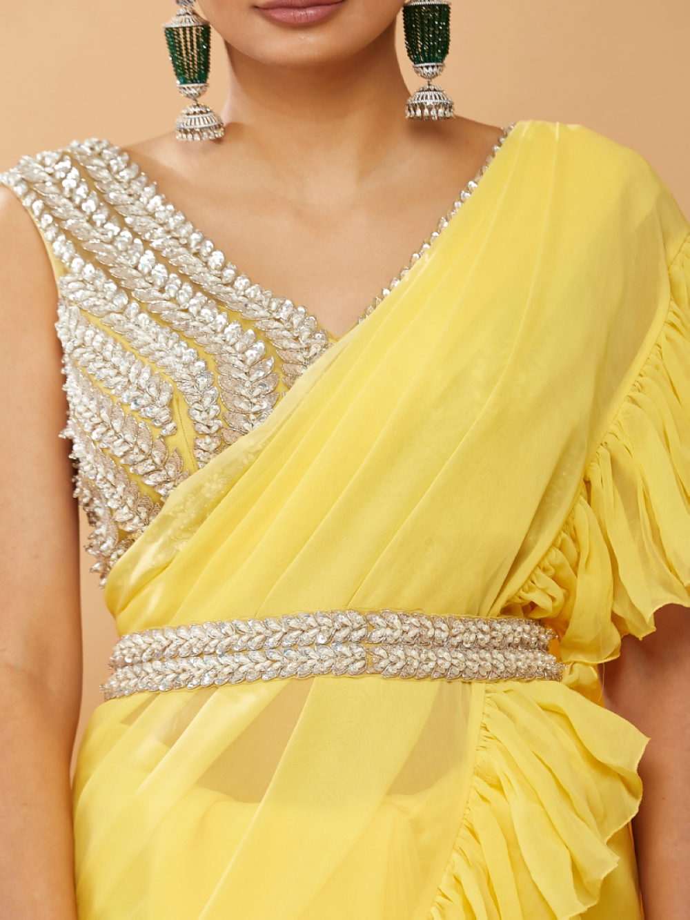 Buy Yellow Haldi Hot Pink Ruffle Lehenga Saree,indian Wedding Reception  Mehendi Indo Western Outfits Ready Wear Indofusion Pre Stitched Saree Online  in India - Etsy