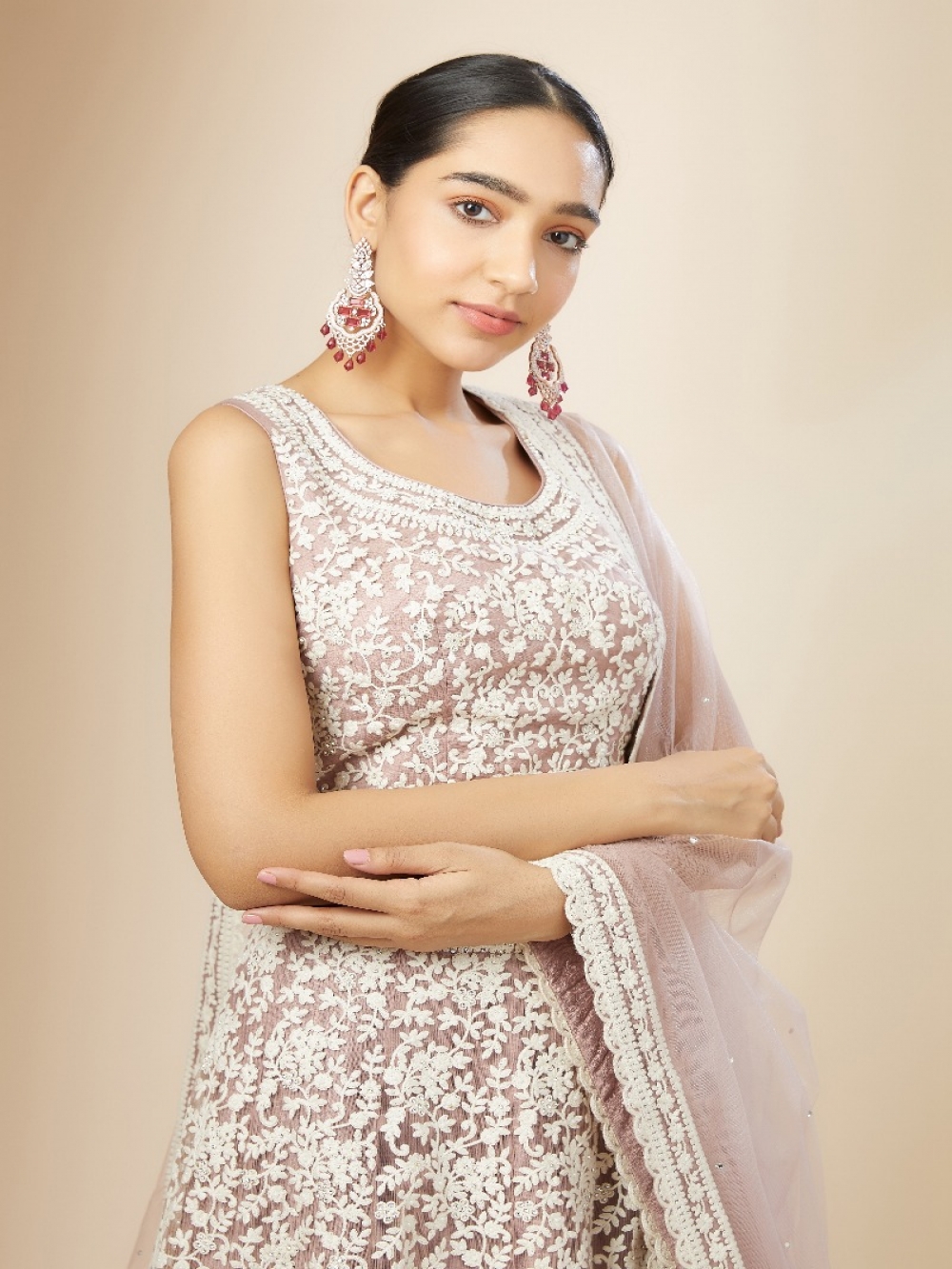 Buy Onion Pink Embroidered Net Gown For Women Online - Frontierraas