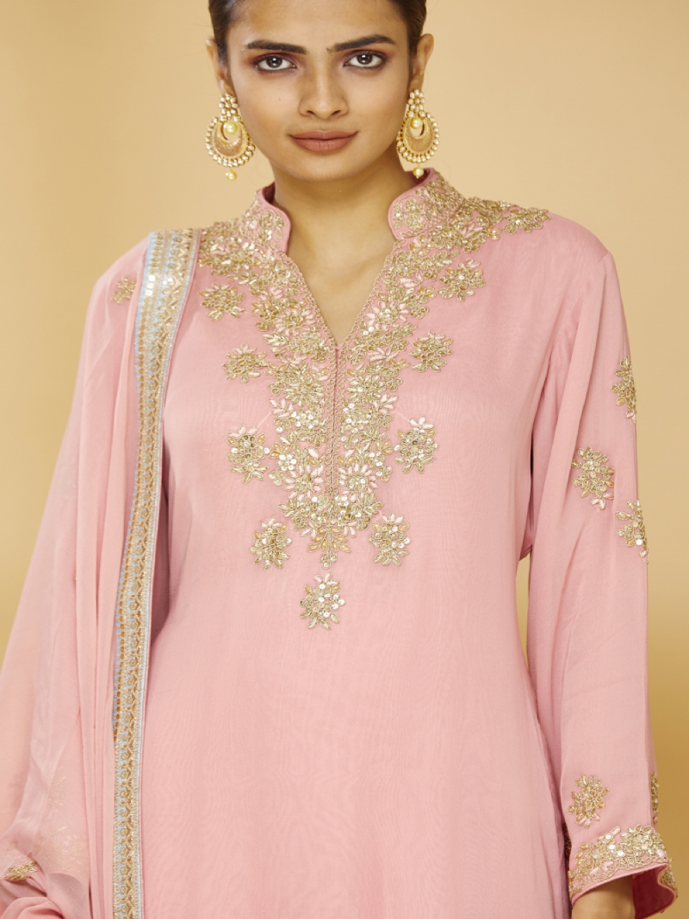 Buy Baby Pink Embroidered Kurta And Plazzo For Women Online