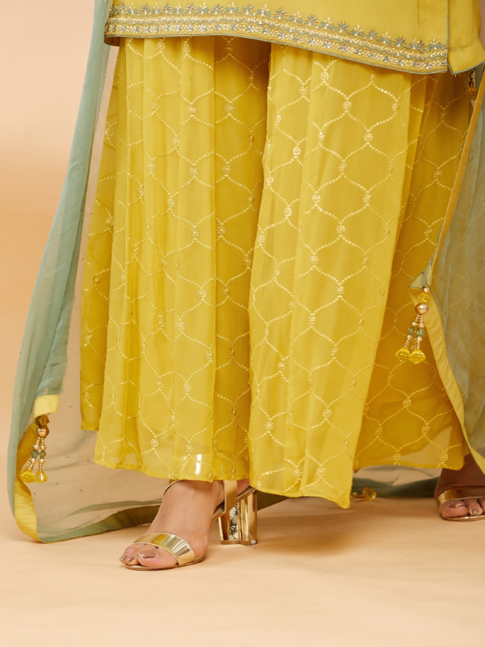 Buy Yellow Embroidered Sharara Suit For Women Online