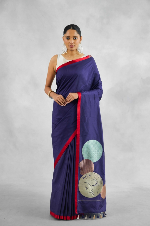 Prussian Blue Katan Silk Saree