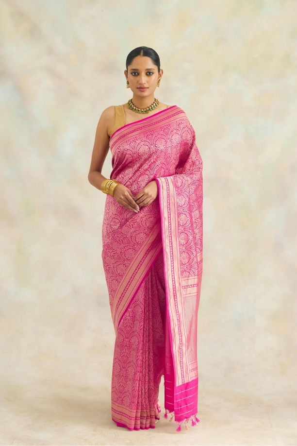 Cerise Pink Handlom Katan Silk Saree