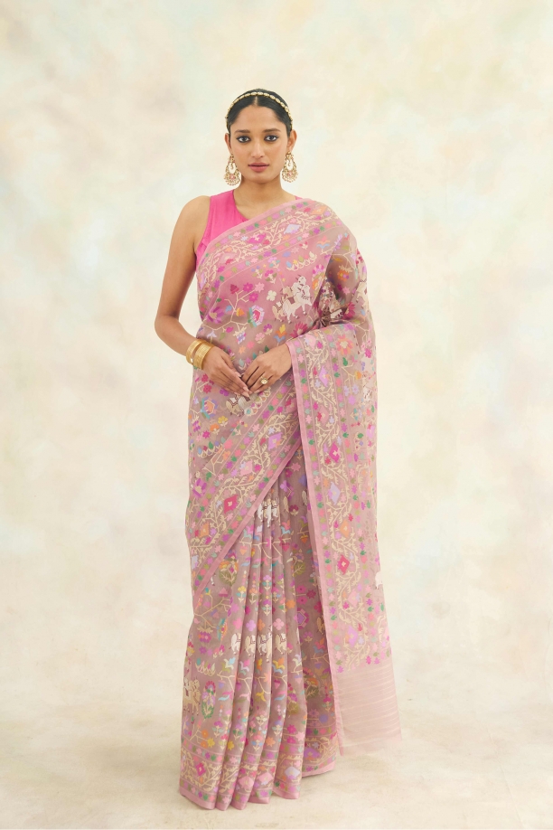 Mauve Organza Jamdani Saree