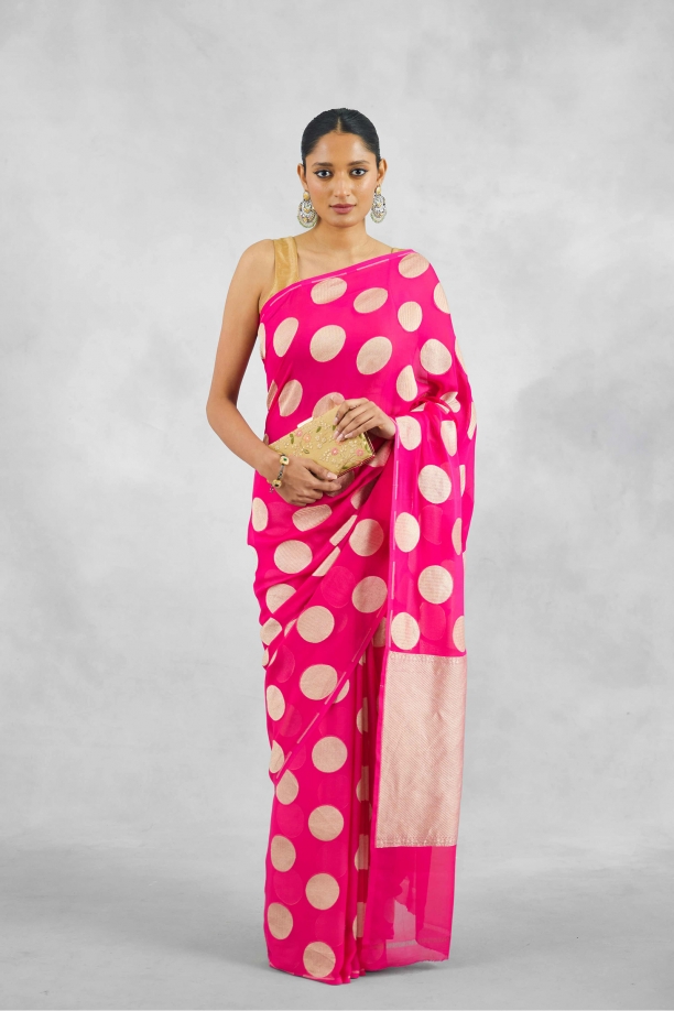 Magenta Pink Banarasi Khaddi Georgette Saree