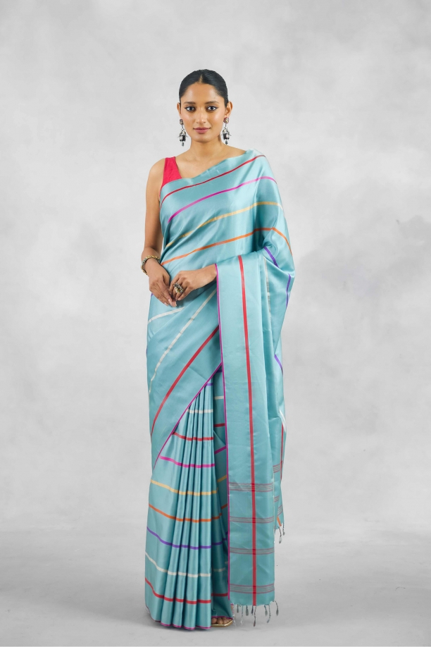 Powder Blue Satin Silk Saree