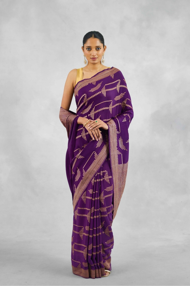 Mulberry Purple Crepe Saree