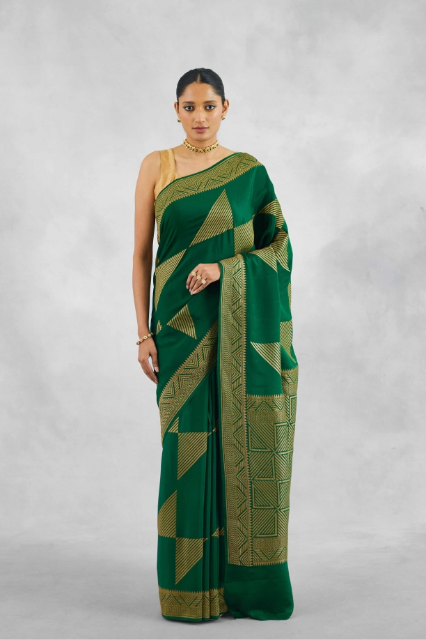 Forest Green Crepe Saree