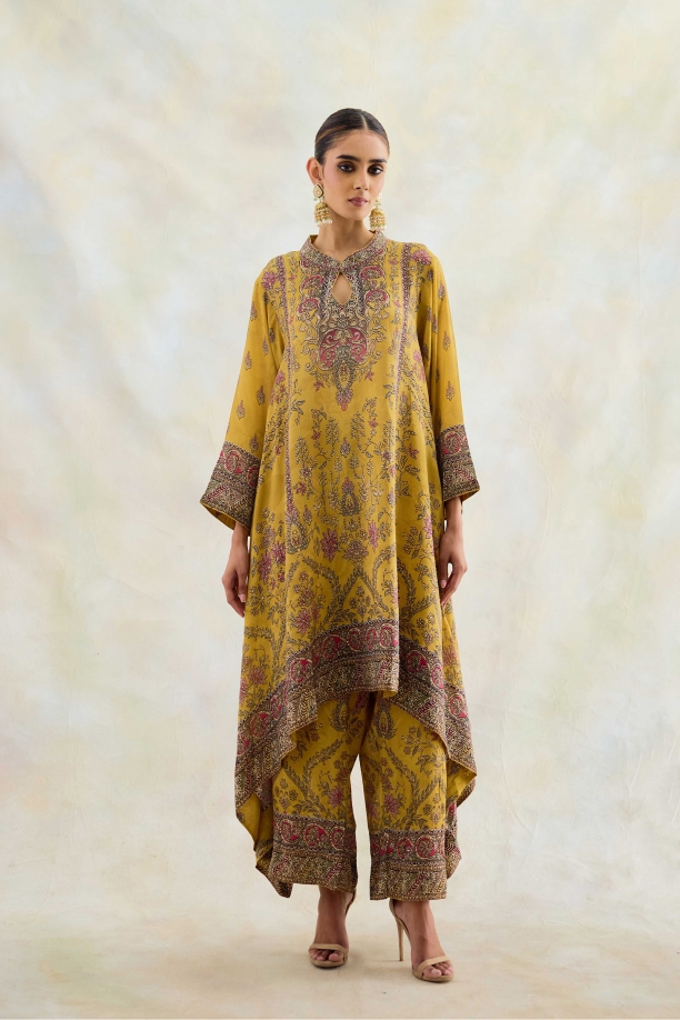 Honey Mustard Embellished Kaftan Set 