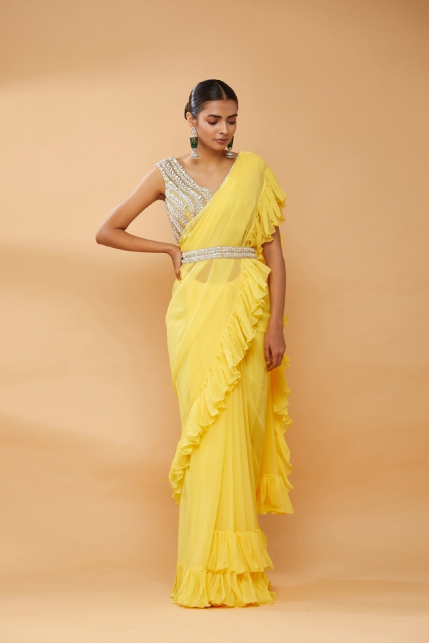 Yellow Ruffle Saree