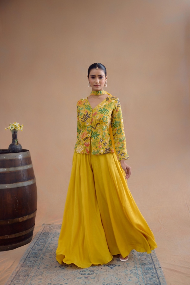 Mango Yellow Sharara Set