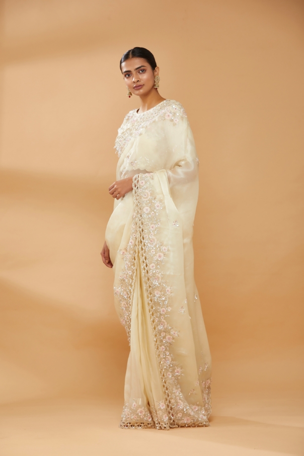 Porcelain White Embroidered Saree