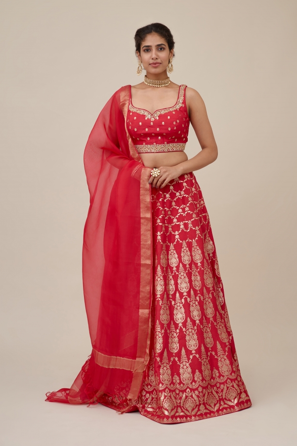 Wear Sara Ali Khan's Red Exudes Angelic Elegance Engagement Lehenga