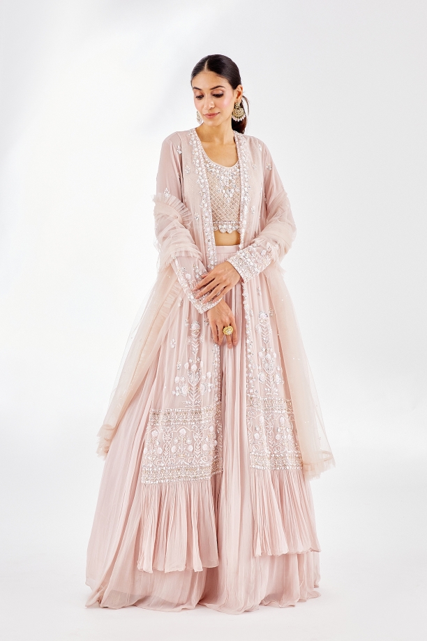 Astha Narang Pink Sequins And Zari Work Lehenga | The Grand Trunk