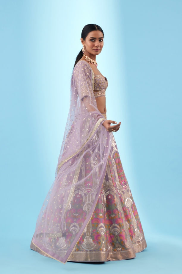 Lilac Banarasi Silk Lehenga