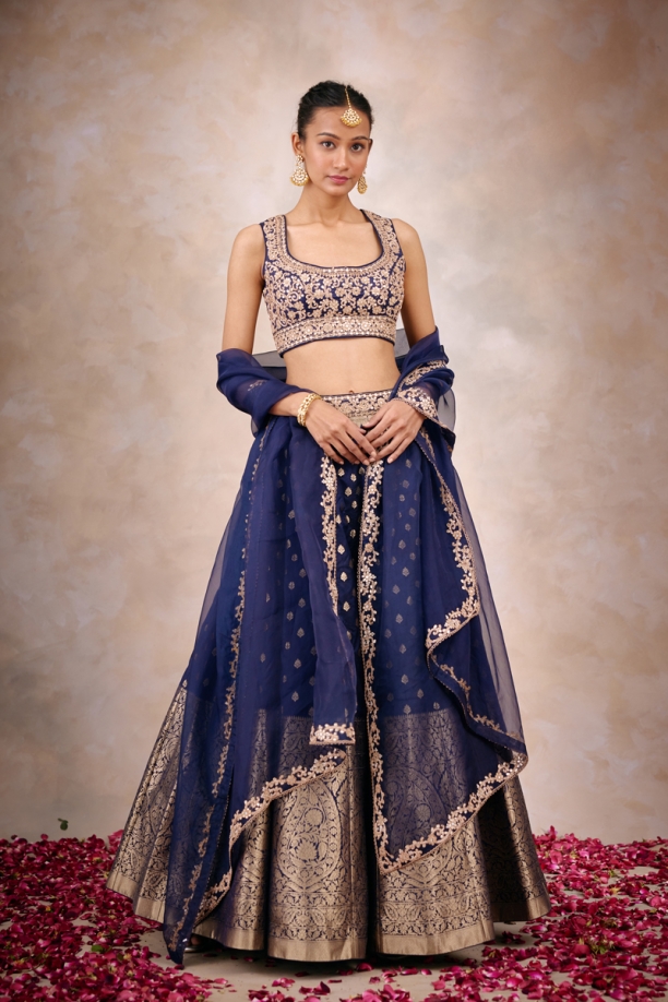 Persian Blue Banarasi Silk Lehenga