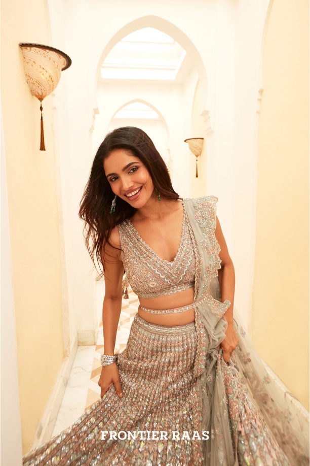 Milky Blue Net Lehenga