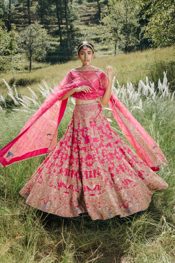 Coral Fuchsia Pink Lehenga