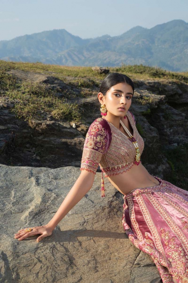 Dusty Rose Velvet Lehenga