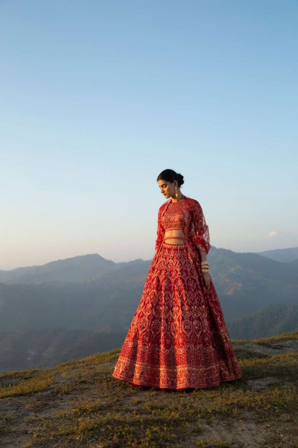 Red-Hued Organza Lehenga