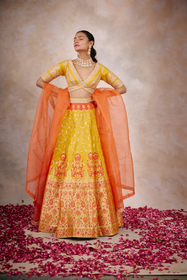 Georgette Party Wear Parth Yellow Lehenga Choli at Rs 365/piece in Jaipur