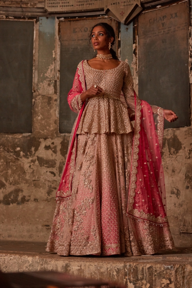 Baby Pink Peplum Jacket Lehenga