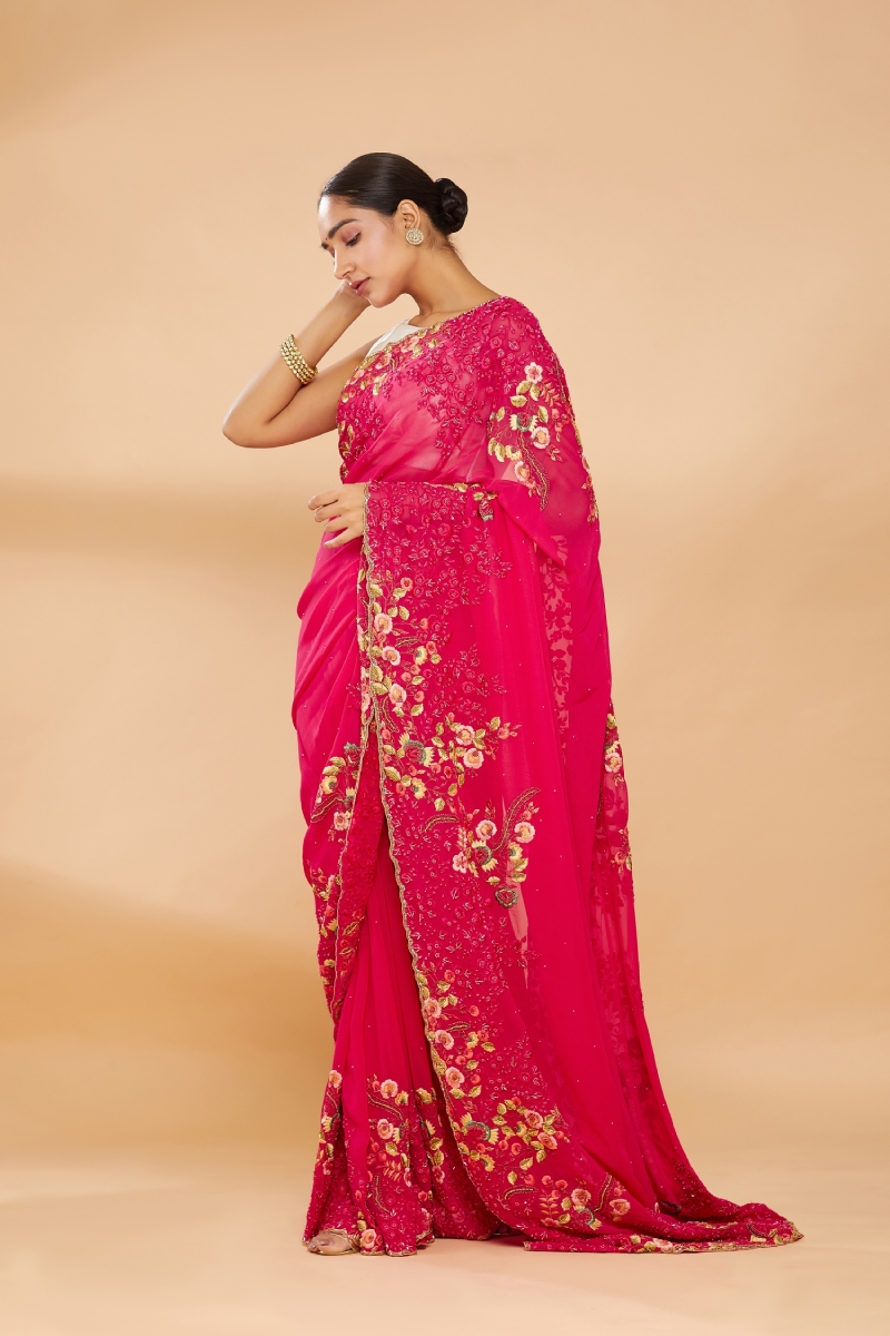 Ruby Pink Red Soft Banarasi Silk Embroidered Wedding Bridesmaid Heavy  Border Saree