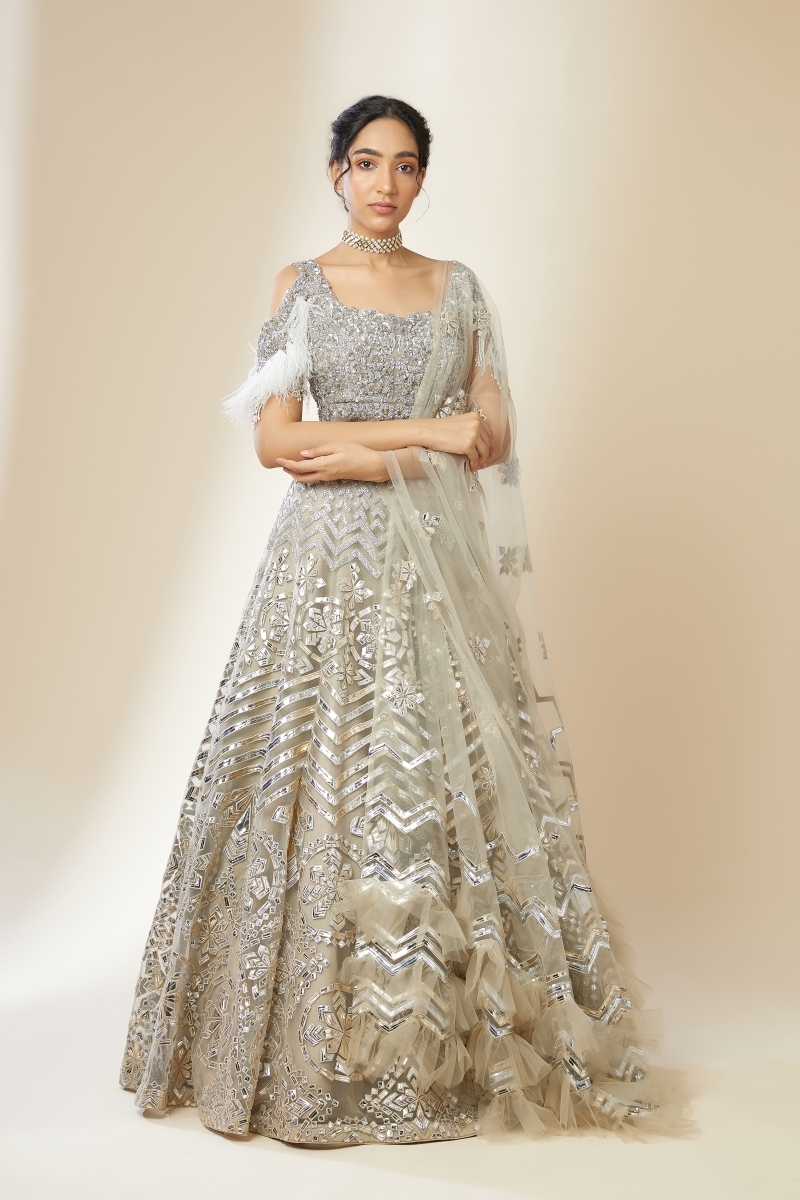 Flare Wedding Wear Grey Georgette Lehenga Choli, Size: Free Size, 2.25m at  Rs 2990 in Surat