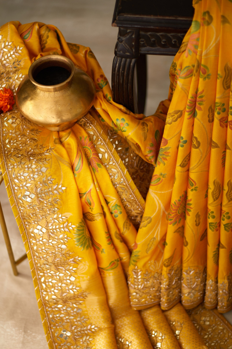 Pretty Mango Yellow Leheriya Saree - Rana's by Kshitija
